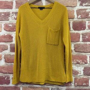 Anthropologie Sanctuary Sweater Women's L Yellow V Neck Pocketed Casual Knit